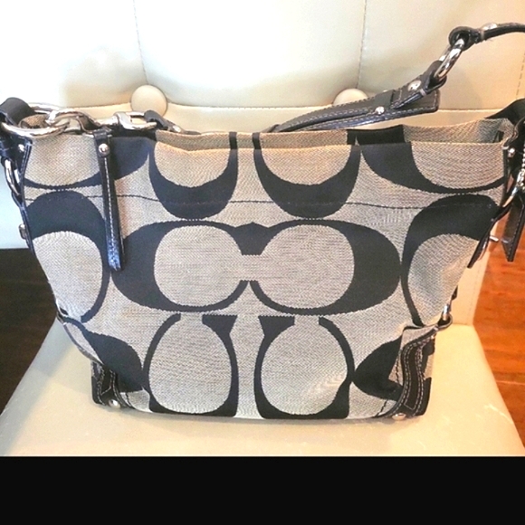 Vintage Black Coach Pattern Handbag - Picture 1 of 7
